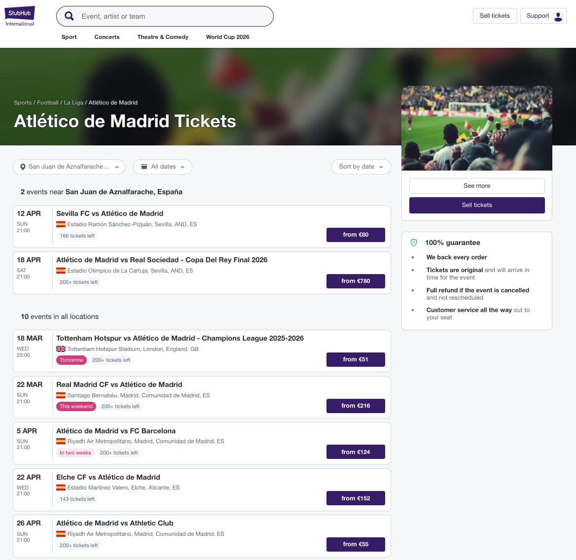 Step 2: Find Atlético de Madrid's next matches